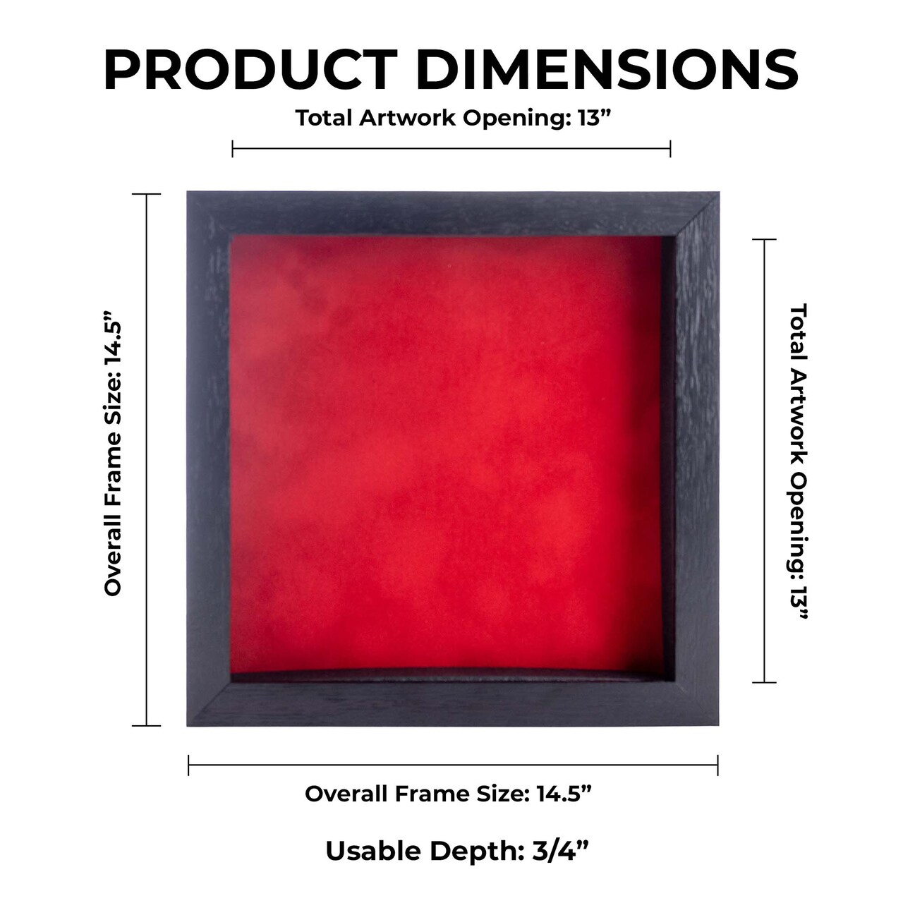 Black Wood Grain Shadow Box Frame with Acrylic Front - Red Suede Backing, 30 Sizes